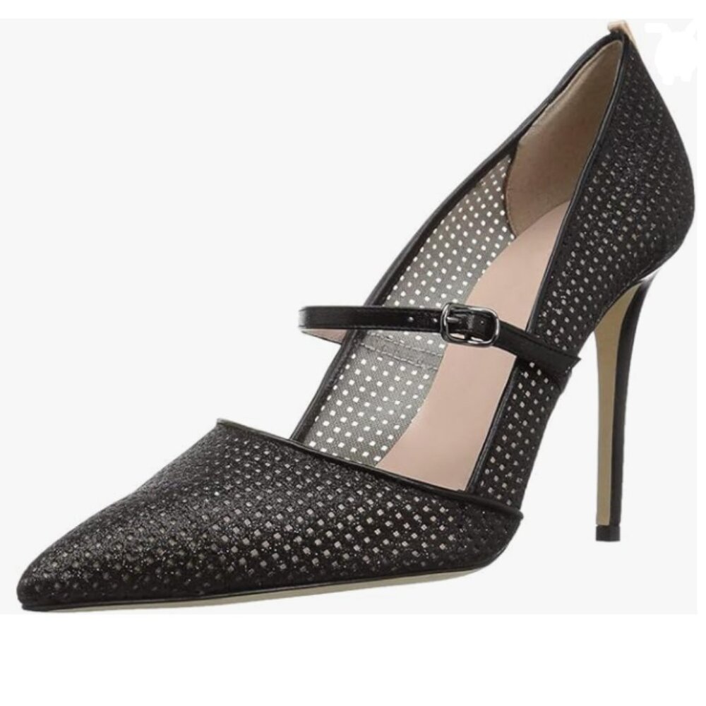 YDN Black Pointy Toe High Heels Mary Jane Pumps with Buckle Fashion Party Shoes - Picture 1 of 8